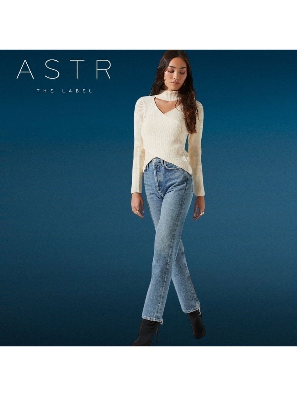 ASTR THE LABEL Mock Neck Cross Front Long Sleeve Sweater in Cream NWT/XL - Picture 7 of 14